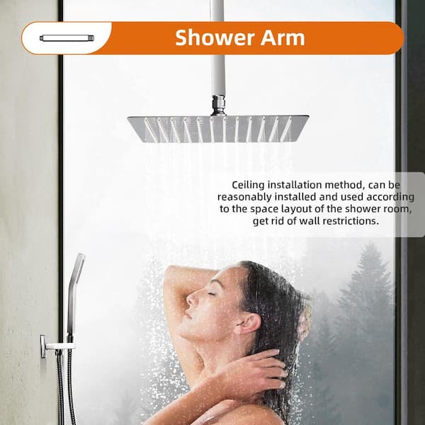 Rainfall Single Handle 2-Spray Shower Faucet 2.2 GPM with Pressure Balance, Ceiling Mount in Chrome (Valve Included)