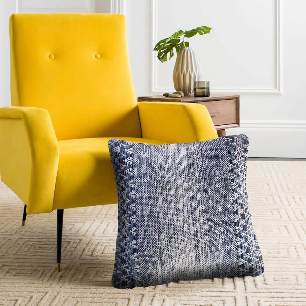 Blue and Ivory Chevron Textured Square Throw Pillow, 20 in