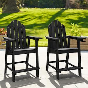 Black Plastic Bar Height Adirondack Chairs Outdoor Bar Stool (2-Pack)