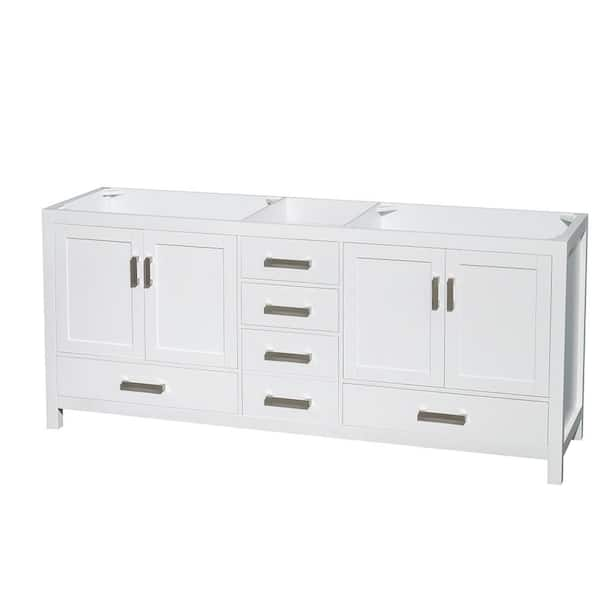 Wyndham Collection Sheffield 78.5 in. W x 21.5 in. D x 34.25 in. H Double Bath Vanity Cabinet without Top in White