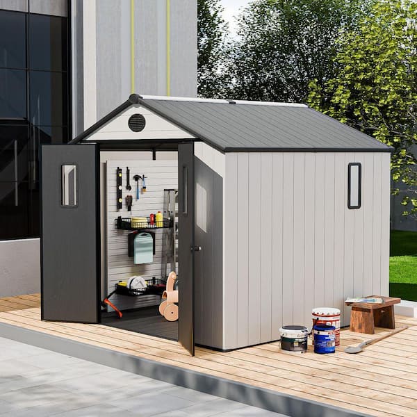 EAGLE PEAK 8x8ft Resin Outdoor Storage Shed, Heavy-Duty Metal