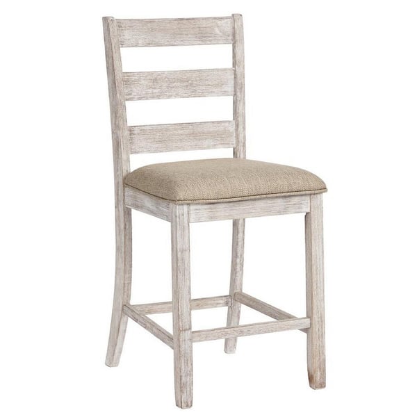 Benjara 36 in. Brown and White Low Back Wood Frame Barstool with Fabric Seat (Set of 2)
