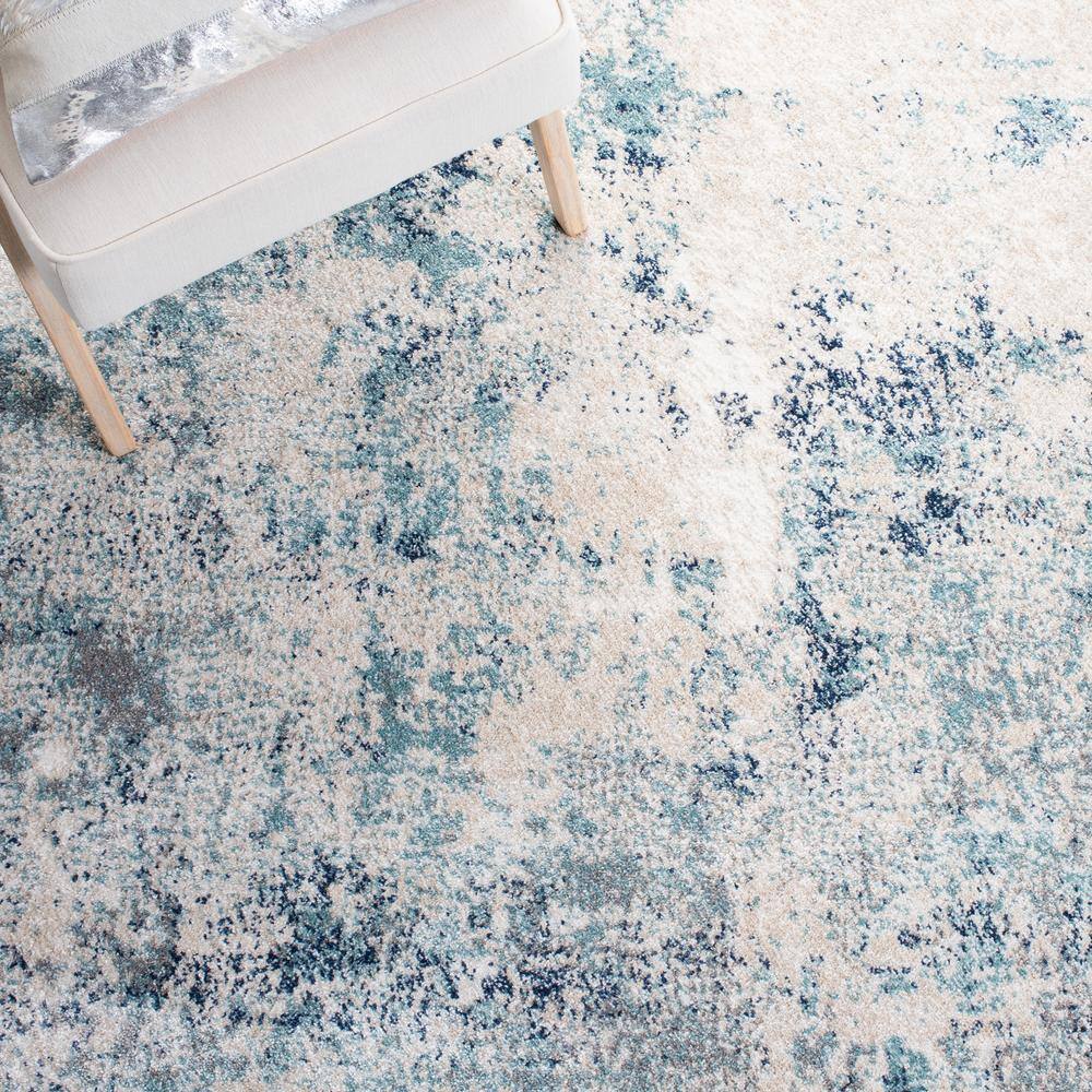 Blue Abstract Stain-Resistant Synthetic Area Rug 24" x 8"