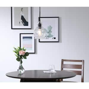 Timeless Home Pierce 1-Light Pendant in Black with 6.25 in. W x 9 in. H Clear Seeded Glass