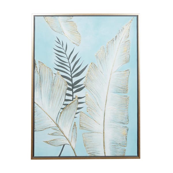 Litton Lane 1- Panel Leaf Tropical Framed Wall Art with Gold Frame 40 in. x 30 in.