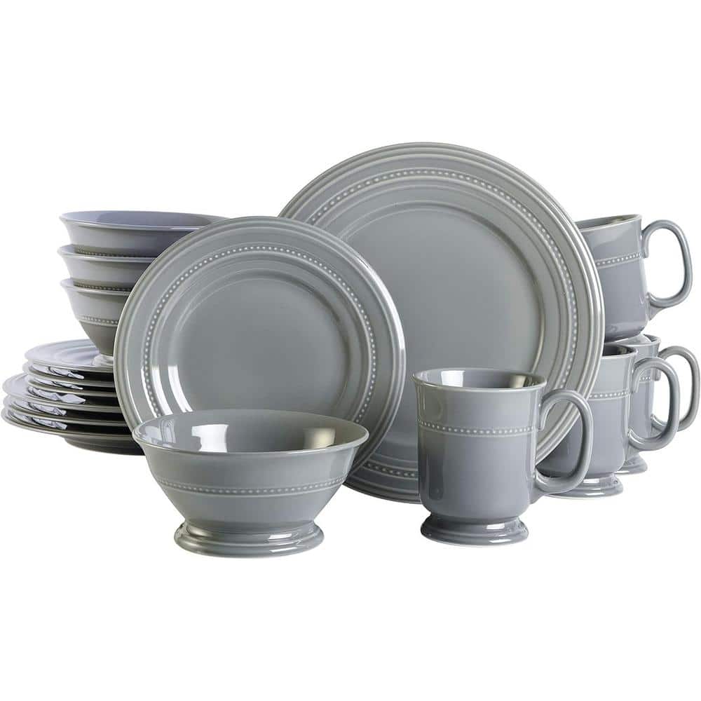 GIBSON elite Barberware 16-Piece Gray Stoneware Dinnerware Set 