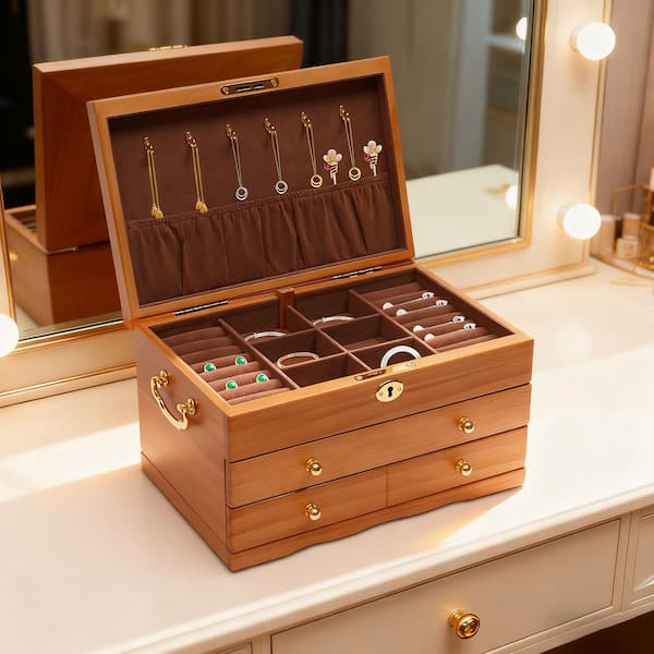 YIYIBYUS 3-Layers Wooden Jewelry Box with Lock OT-ZJGJ-5148 - The