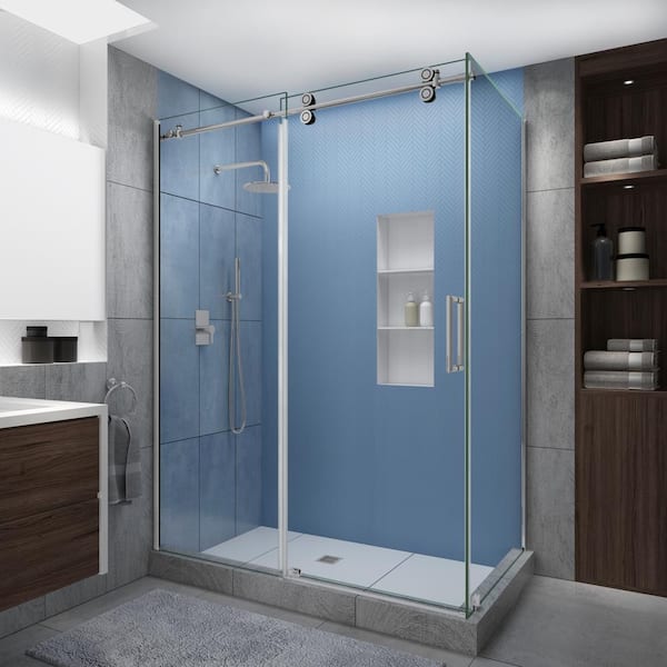 Aston Langham XL 44-48 in. x 32 in. x 80 in. Sliding Frameless Shower Enclosure StarCast Clear Glass in Polished Chrome Right
