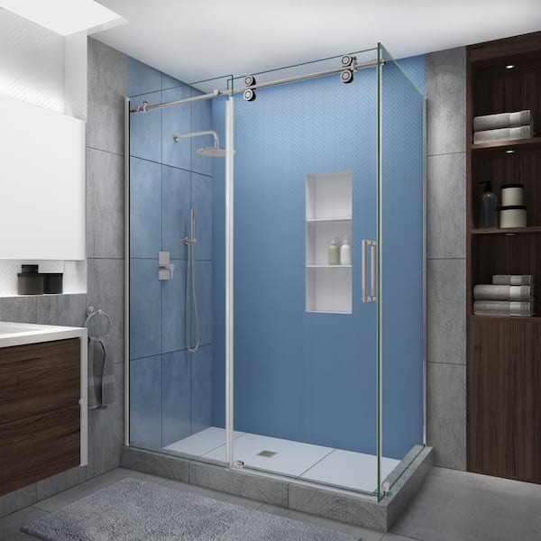 Aston Langham XL 68-72 in. x 32 in. x 80 in. Sliding Frameless Shower Enclosure StarCast Clear Glass in Polished Chrome Right