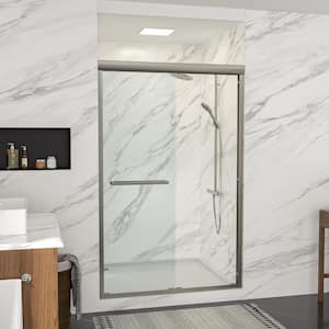 48 in. W x 76 in. H Bypass Sliding Semi-Frameless Shower Door/Enclosure in Brushed Nickel with Clear Glass
