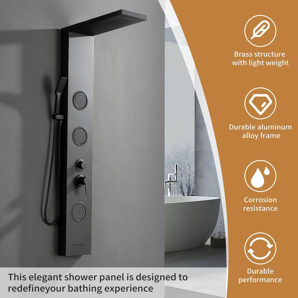 Matte Black 52'' Shower Panel System with Rainfall Shower Head