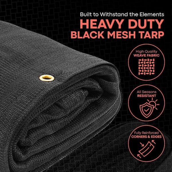 Tarpex Heavy Duty Black Mesh Tarp 10' x 14' Polyethylene, Airflow