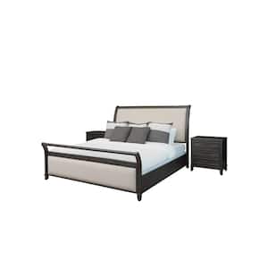 Arnold Gray Wood Frame Queen Panel Bed with Nightstand