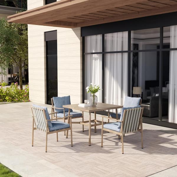 EGEIROSLIFE SleekLine 4-Piece Aluminum Patio Dining Chairs with Blue Cushions