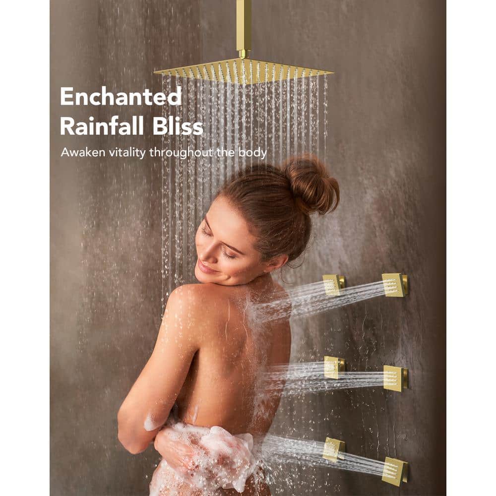 Matte Black Dual Shower Head System with Body Jets and Hand Shower