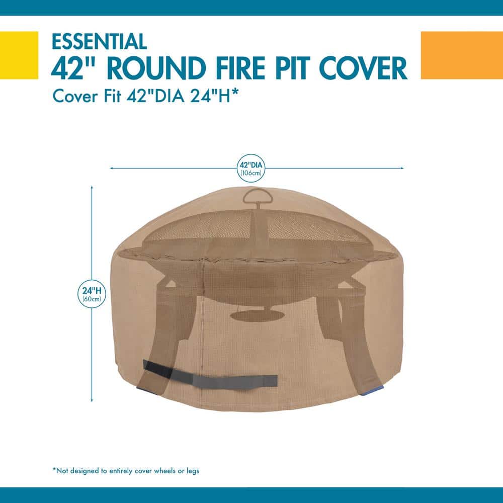 Tan Water-Resistant Round Fire Pit Cover, 42 Inch