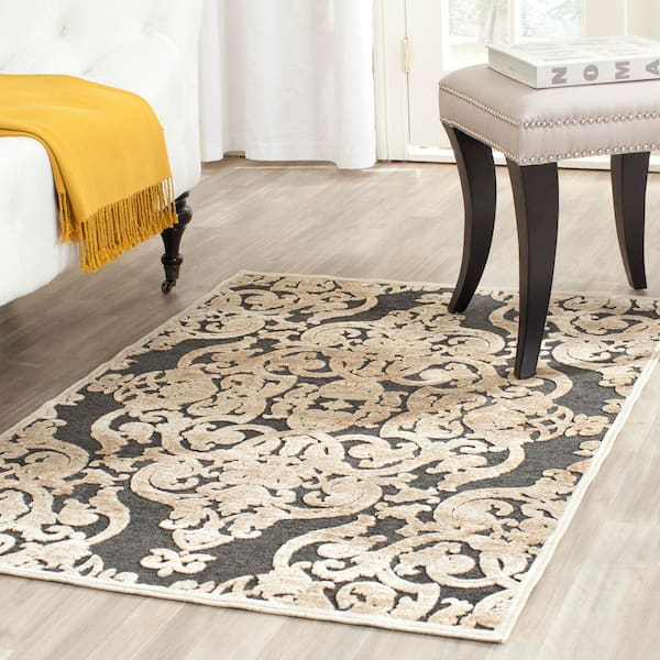 Paradise 3 ft. x 5 ft. Stone/Anthracite Ornate Medallion Floral Area Rug