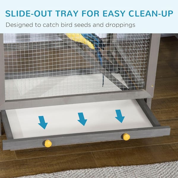 65 in. Gray Durable Bird Cage w/ Pull Out Tray and 2-Doors