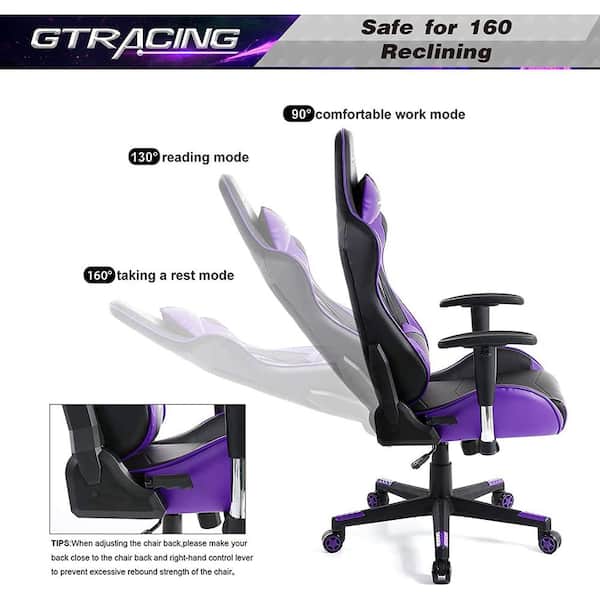 Gaming Chair, Office Chair, Racing Executive Ergonomic Racing Style, High  Back Adjustable Leather Computer Chair with Headrest and Lumbar Pillow, for  Office, Living Room, Bedroom, Purple 