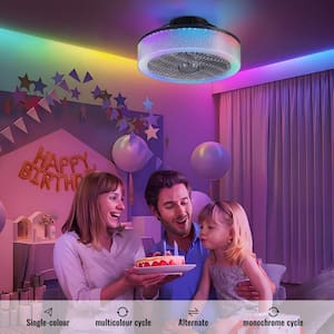 19 in. LED Indoor White Modern Low Profile Ceiling Fan with Light Small Flush Mount Ceiling Fan with Remote APP Control