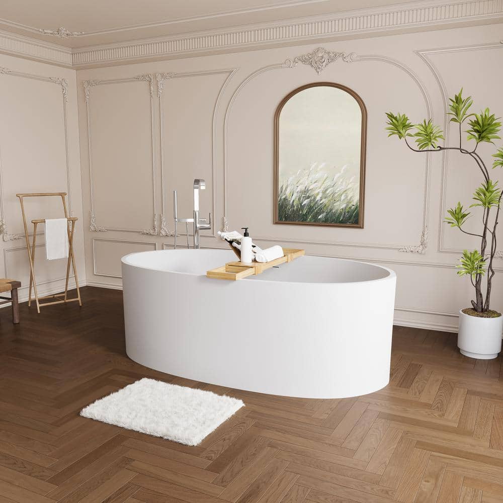 65'' Matte White Solid Surface Freestanding Soaking Bathtub