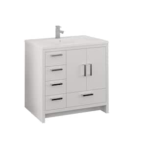 Imperia 36 in. Modern Bathroom Vanity in Glossy White with LHS Drawers, Vanity Top in White with White Basin