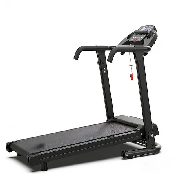 Black 2.5 HP Foldable Treadmill with Handles, APP Control & LED Display, 300 lbs Capacity
