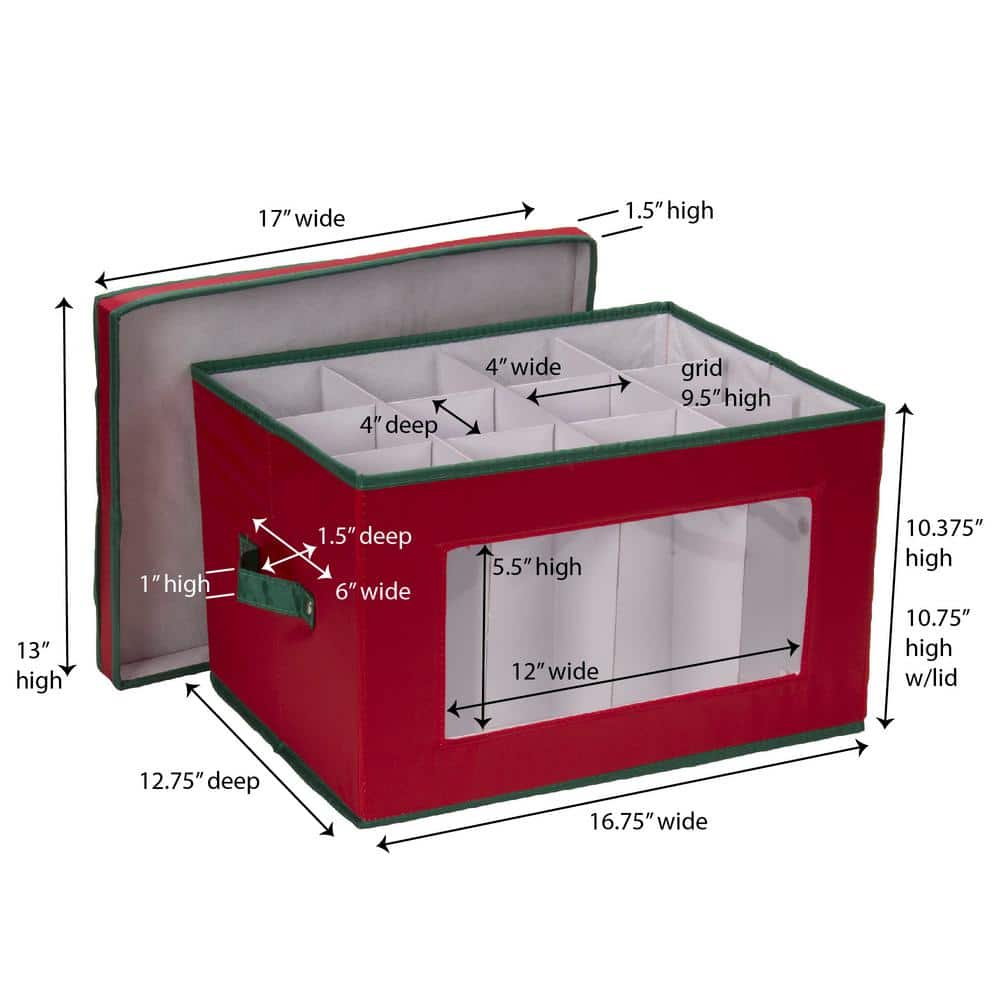 Red and Green Collapsible Holiday Stemware Storage Box with Lid