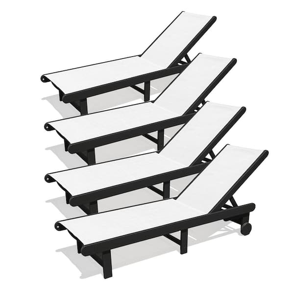 Venice HDPE Chaise Lounge, Black (Set of 4)