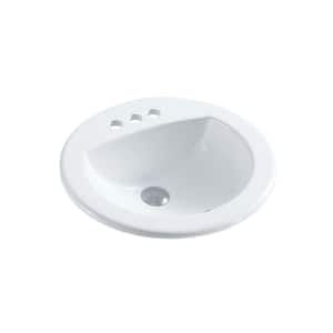 Mercy 8 in. Drop-In Ceramic Circular Bath Sink with Overflow in Glossy White