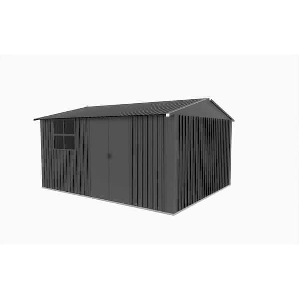 12 ft. W x 10 ft. D Black Metal Shed with Window, Sliding door (120 sq. ft. )