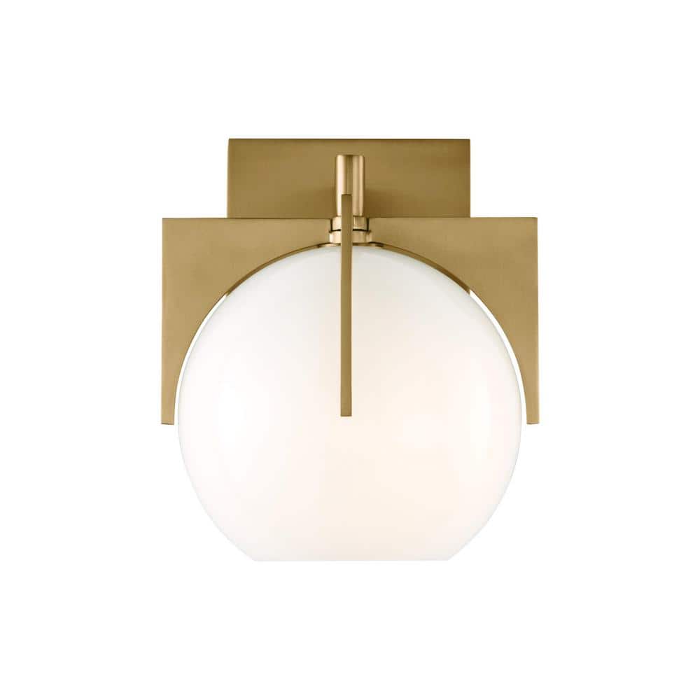Abbott Retro-Inspired Burnished Brass Wall Sconce with Milk Glass Shade