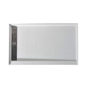 Alexander 60 in. L x 32 in. W Alcove Shower Pan Base with Left Drain in Glossy White Marine Acrylic