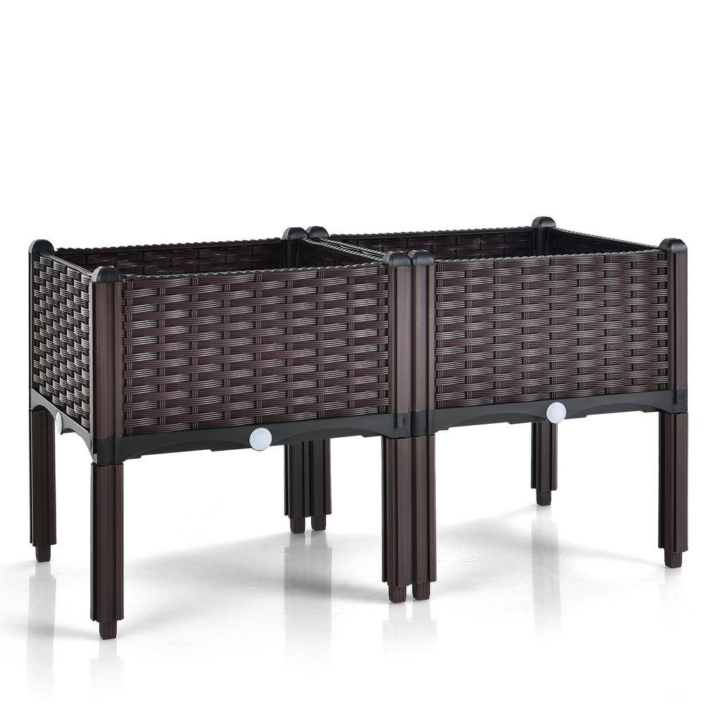 HONEY JOY Outdoor 2 Set Brown Plastic Planter Vertical Elevated Raised