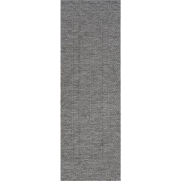 Anessae Contemporary Grey 3 ft. x 8 ft. Outdoor Runner Rug