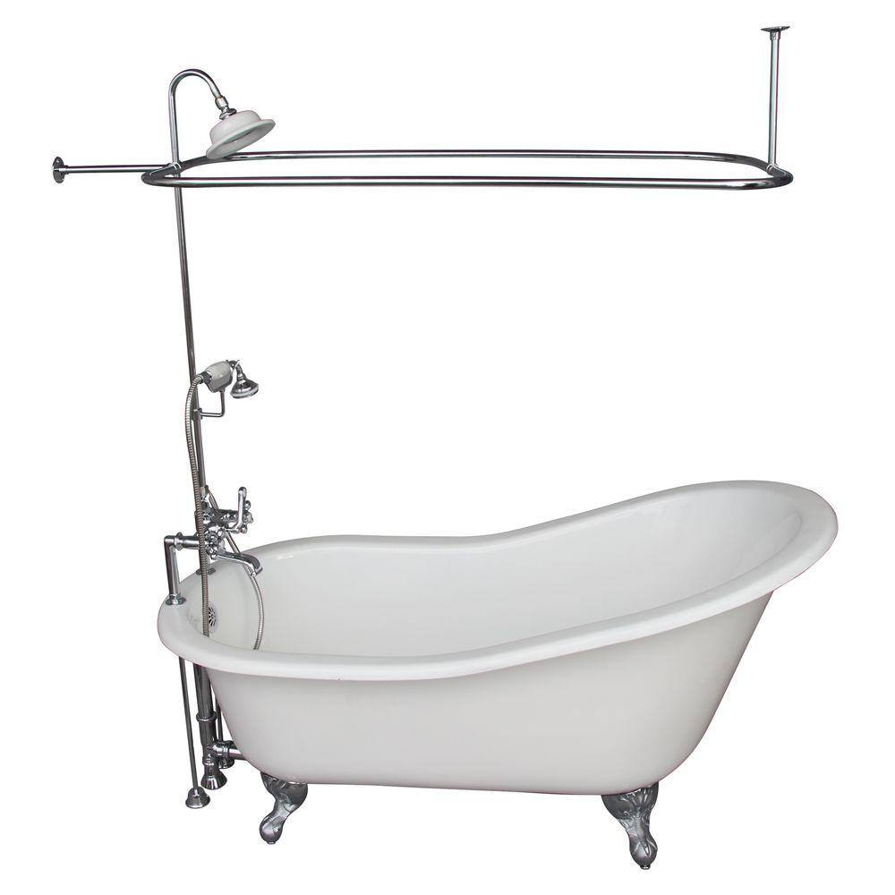 5.6 ft. Cast Iron Ball and Claw Feet Slipper Tub in White with Polished Chr