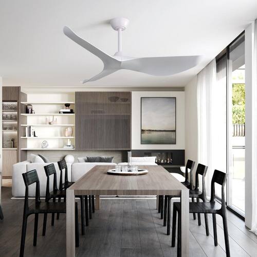 52 in. Indoor/Outdoor Modern White Ceiling Fan without Light and 6 Speed Remote Control Home