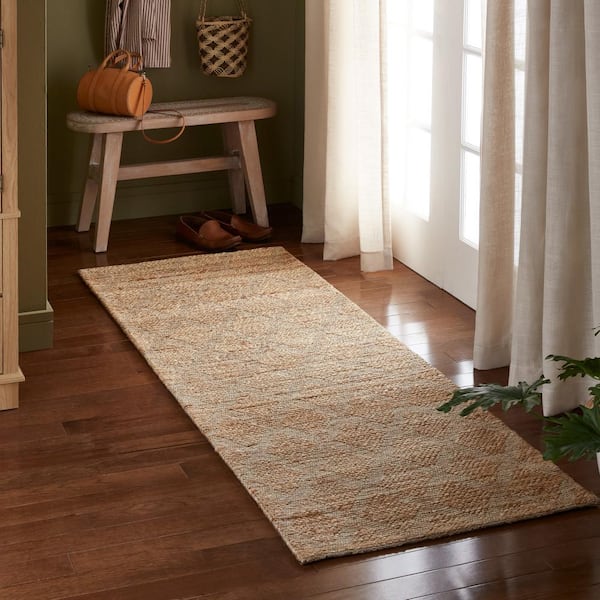 Sol Diamond Ivory 2.5 ft. x 7 ft. Hand Knotted 100% Jute Beige Runner Rug