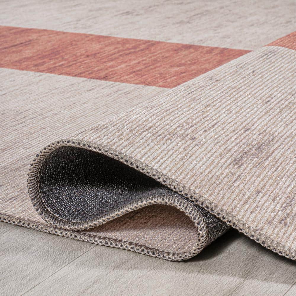 Ivory and Pink 9' x 12' Reversible Washable Stripe Rug