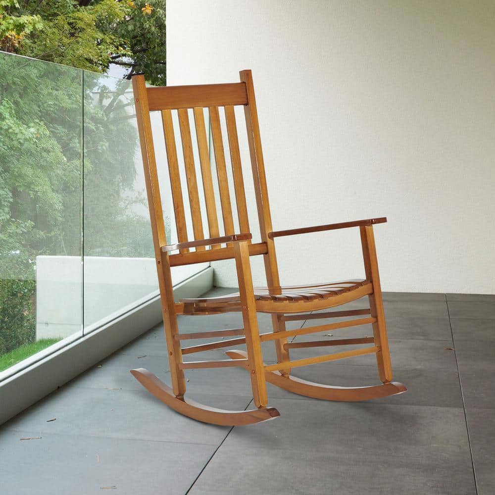 Natural Poplar Wood High Back Rocking Chair with Armrests