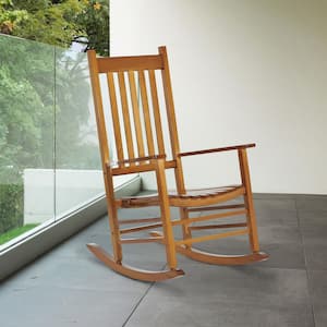Versatile Natural Wood Color Wooden Indoor/Outdoor High Back Slat Rocking Chair