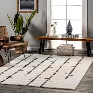 Avril Machine Washable Ivory 4 ft. x 6 ft. Striped Wool Area Rug