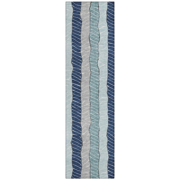 Chantille Machine Washable Indoor/Outdoor Abstract ACN3039 Navy 2 ft. x 7 ft. Runner Rug