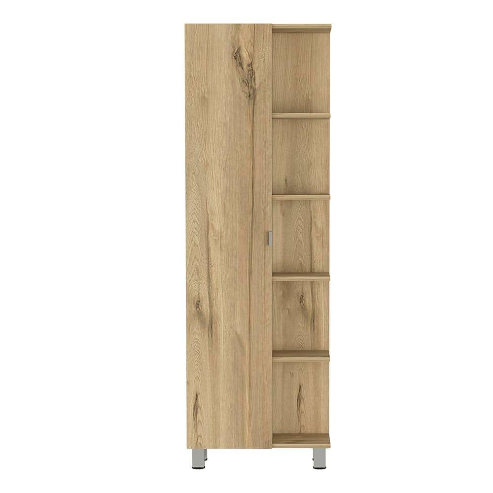 20.15 in. W x 8.46 in. D x 62.2 in. H Oak Brown MDF Freestanding Linen Cabinet with Door, Five Open Shelves price history on PriceWatchPro