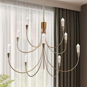 Modern Luxury 10-Light Dimmable Integrated LED Plated Brass Chandelier for Living Room