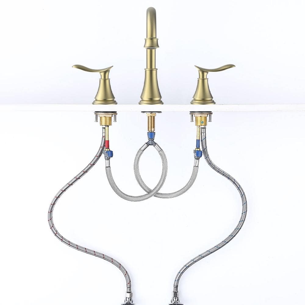 Brushed Gold Double Handle Widespread Bathroom Faucet with Drain Kit
