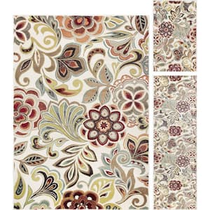 Deco Ivory 5 ft. x 7 ft. Abstract 3-Piece Rug Set