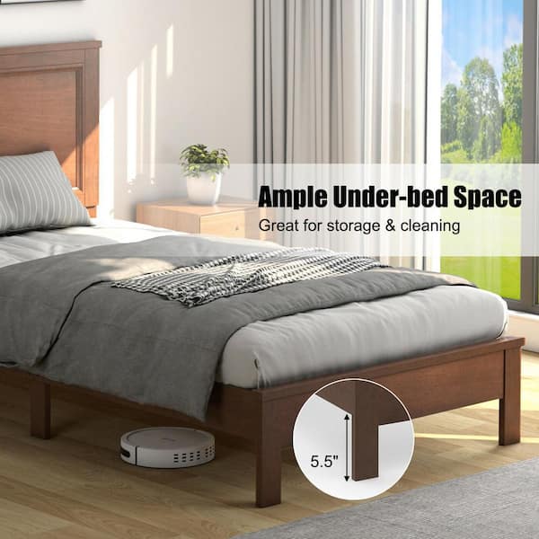 ANGELES HOME Walnut Wood Twin Platform Bed Frame with Headboard