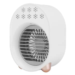 5.35 in. 3 Fan Speeds Personal Fan 4-in-1 Portable Mini Desktop Air Conditioner Fan Water Mist Cooling Fan, White Finish