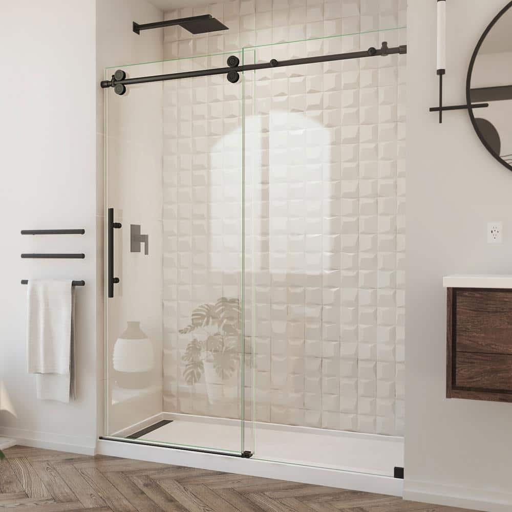 DreamLine Enigma XO 56 60 in. W x 76 in. H Frameless Sliding Shower Door in  Matte Black Stainless Steel SHDR61607620-09 - The Home Depot